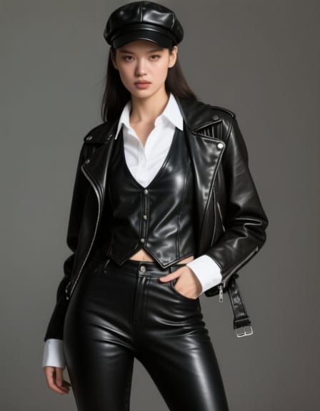 Woman in Leather Outfit Portrait
