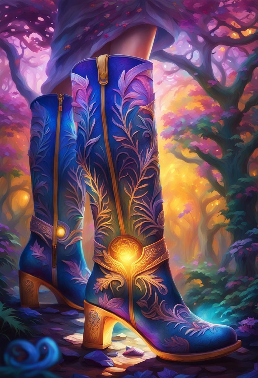 Mystical Forest Woman in Intricate Boot