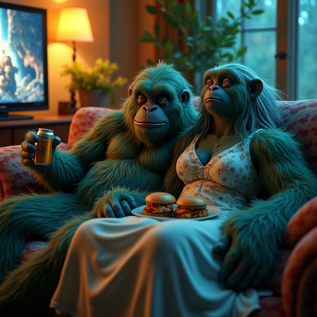 Yetis Enjoying a Cozy Night In, Concept Art