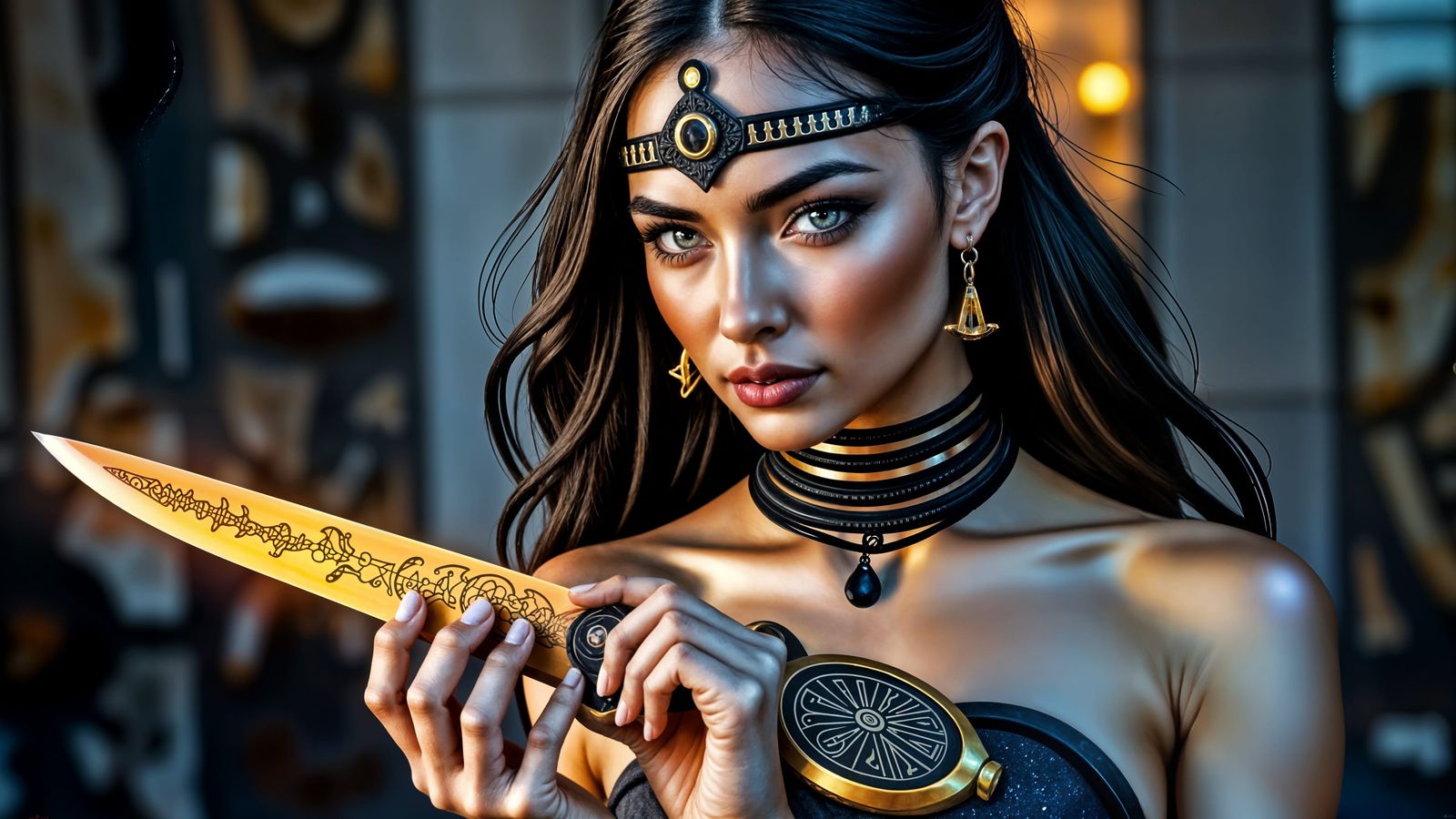 Obsidian Sacrificial Knife Goddess with Dark Mystique