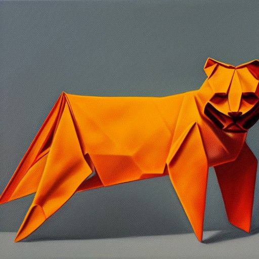 Photorealistic Origami Paper Tiger as Oil Painting
