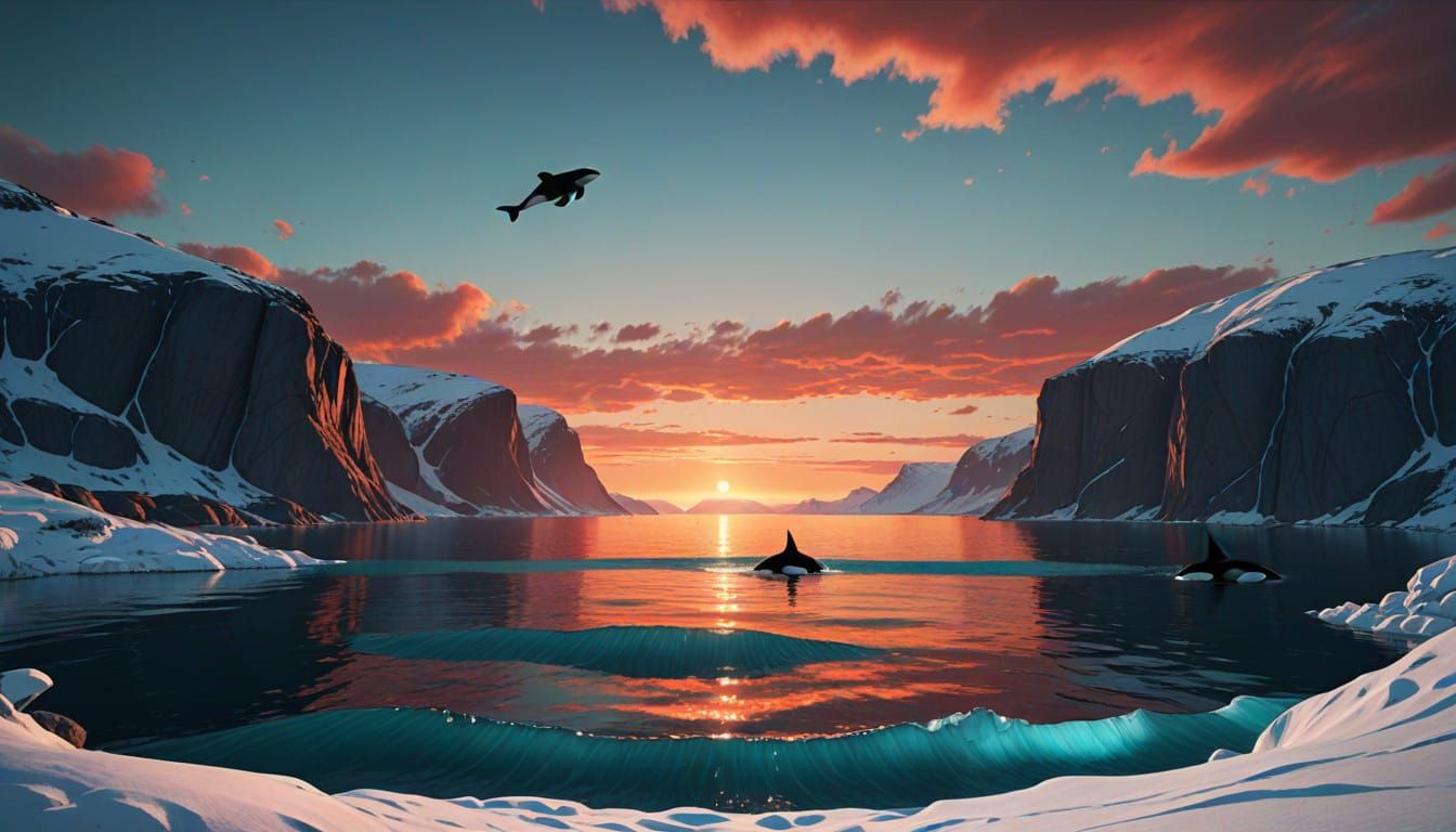 Orca Silhouetted Against Vibrant Norway Sunrise