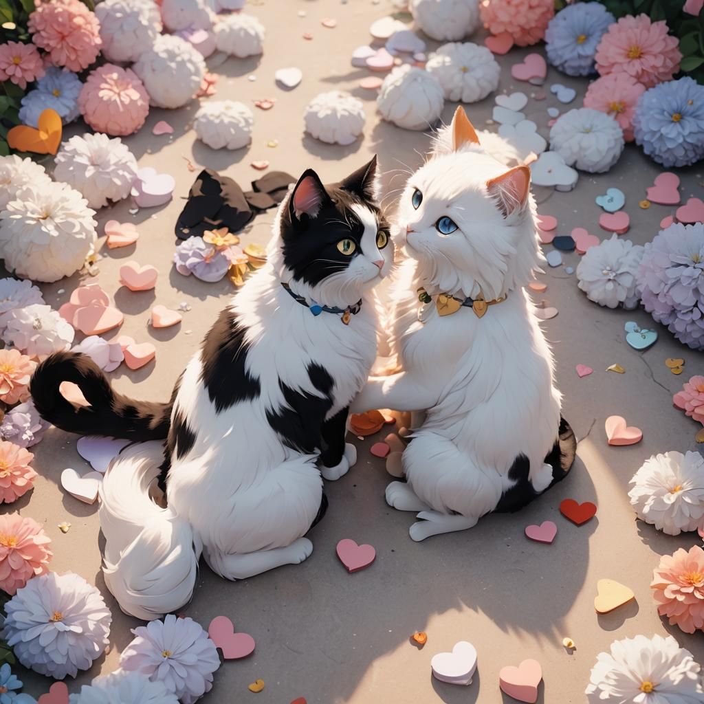 Anime Cats Forming Heart in Vibrant 3D Art
