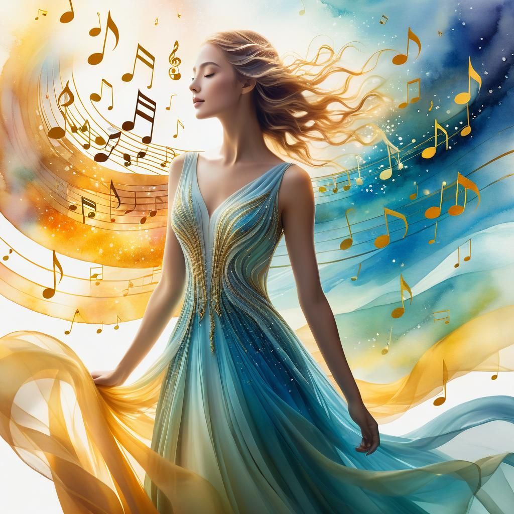 Ethereal Woman Made of Musical Notes