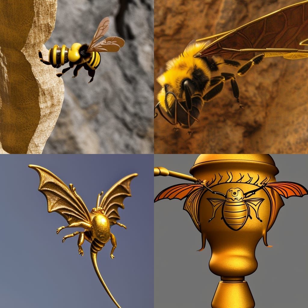 Bee-Dragon Hybrid Soaring Through Canyon with Chalice