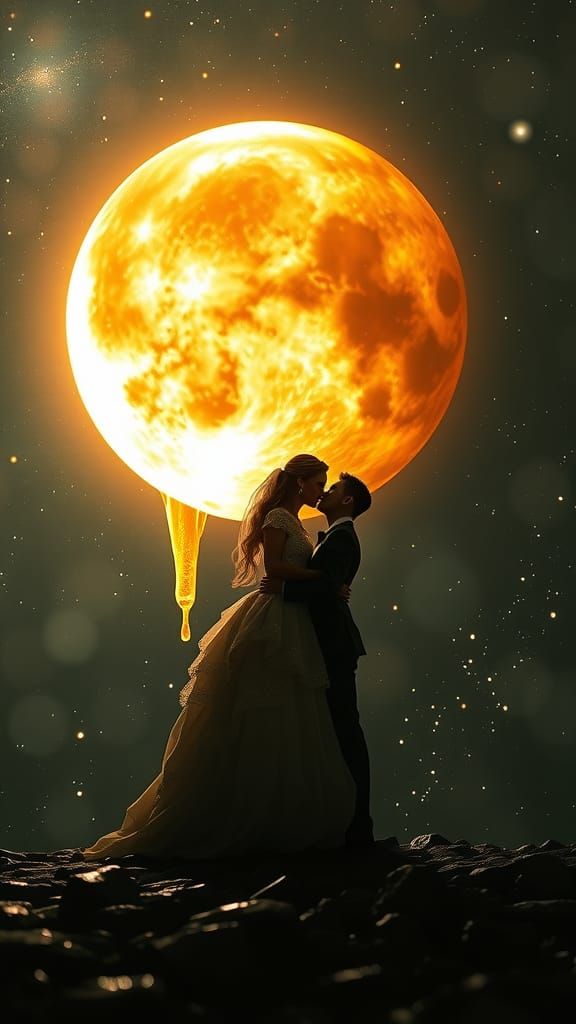 Honeycomb Crescent Moon Wedding in Cosmic Scene
