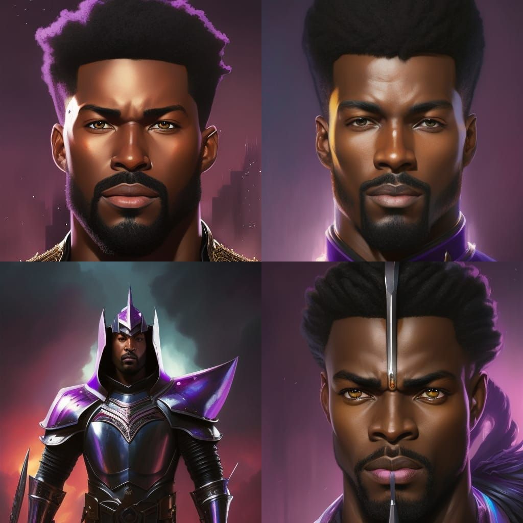 Handsome Black Knight Portrait in Fantasy Art Style