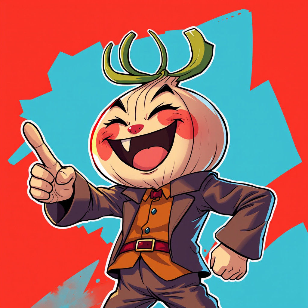 Anime-Style Onion Man Laughing and Pointing