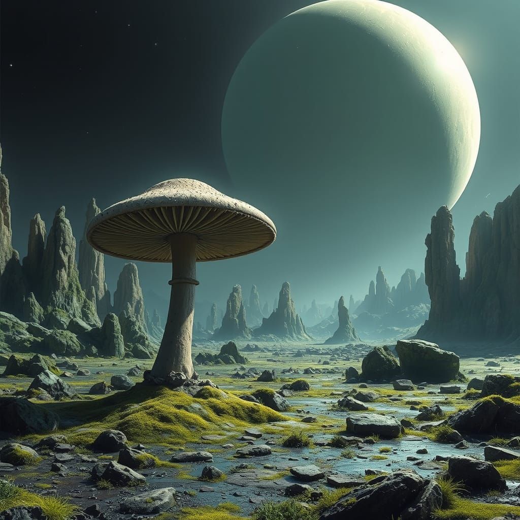Surreal Alien Landscape with Towering Mushroom in Cyberpunk ...