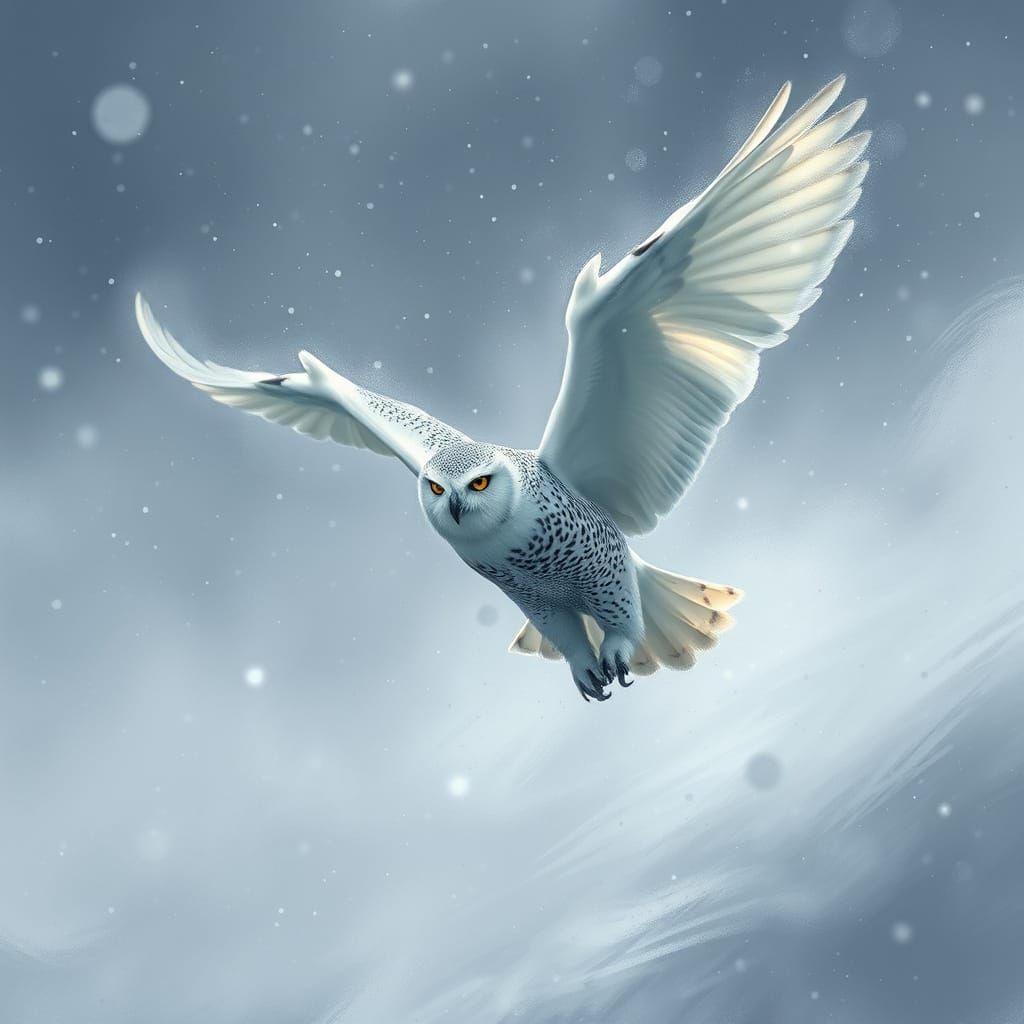 Majestic Snow Owl in Fierce Blizzard