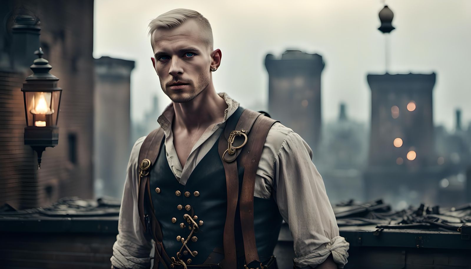 WWI Sailor in Apocalyptic Steampunk Cityscape