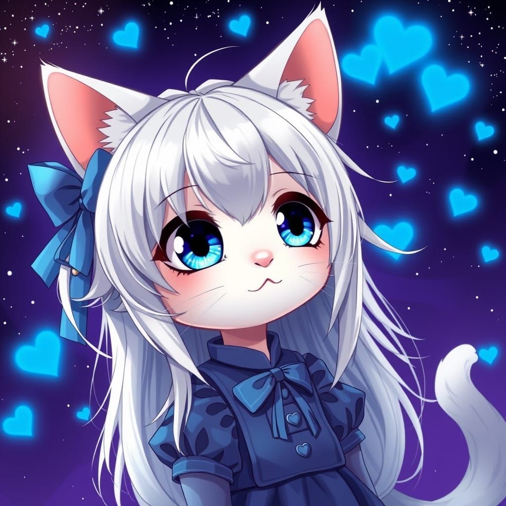 Surreal Anime Catgirl Radiates Adorable Charm Under Starry N...