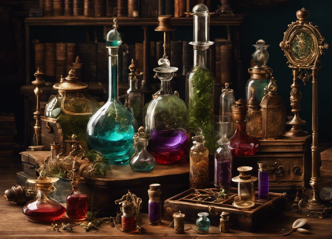 Victorian Alchemy Kit with Potions in Fairycore Style