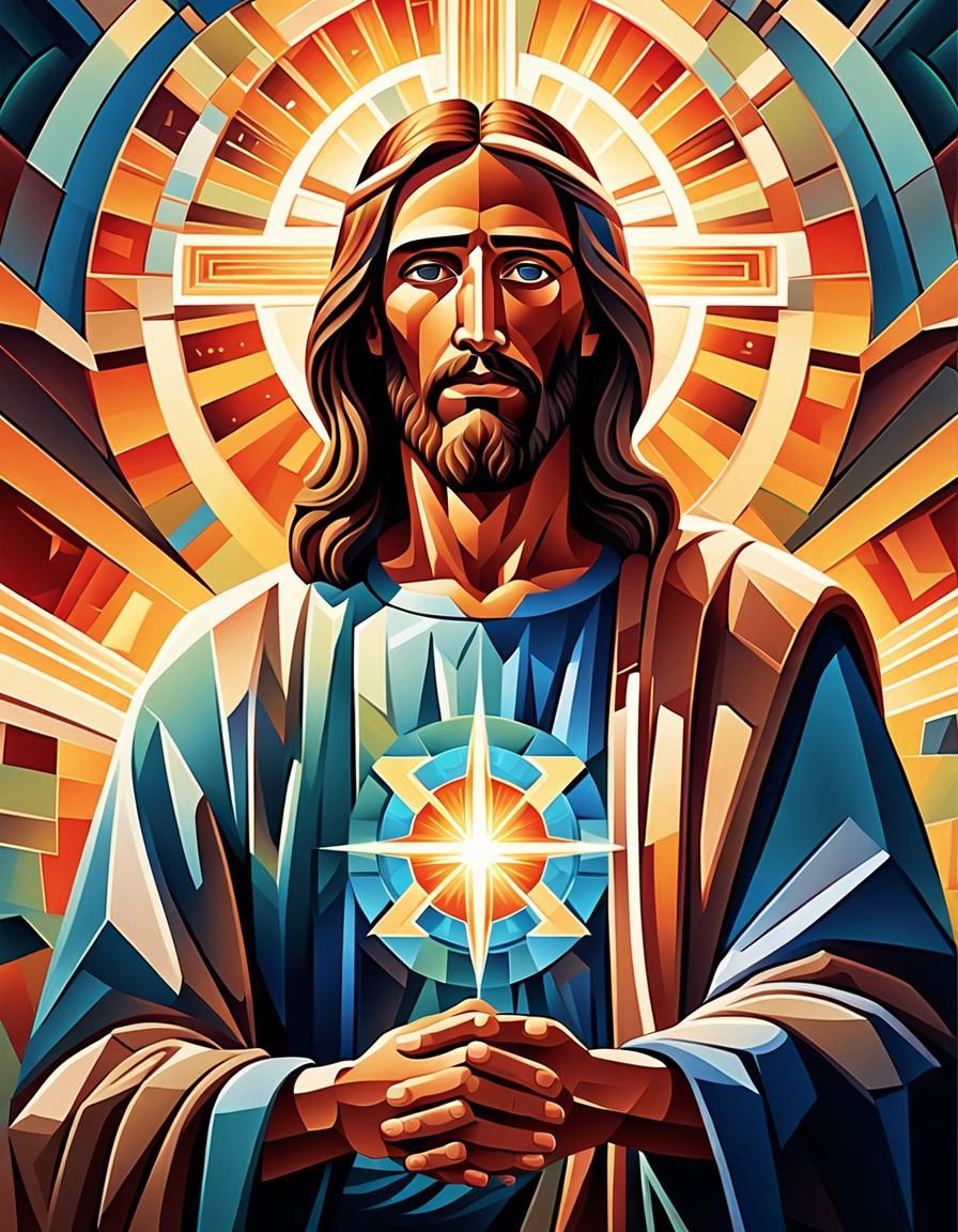 Geometric Jesus Christ in Neo-Cubism Style