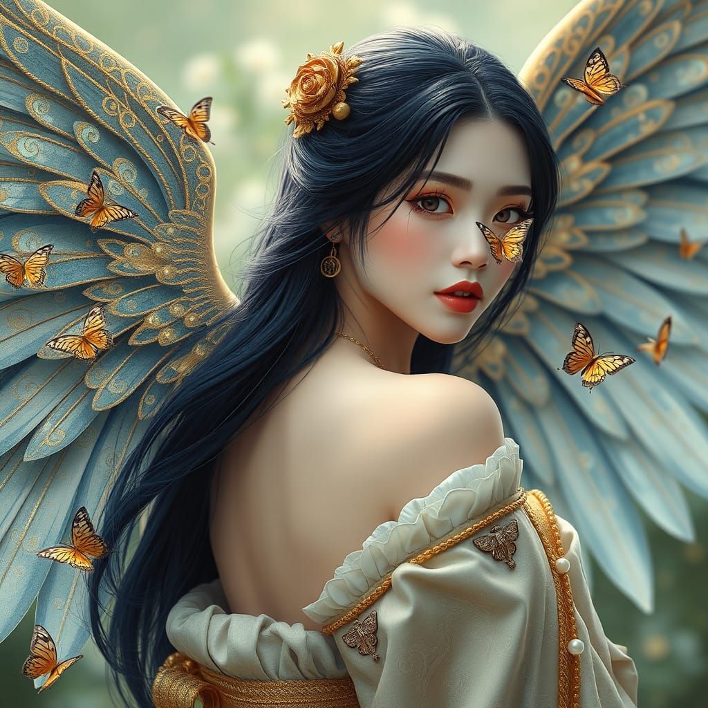 Chinese Woman with Pearl Wings in Klimt Style