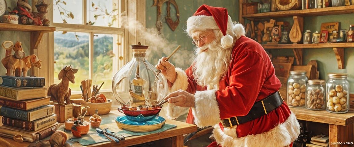 Santa Claus Enjoys Off-Season Hobby in Painterly Style