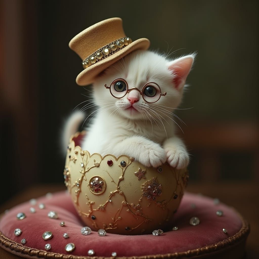 Kitten in Fabergé Egg: Art Nouveau Fantasy