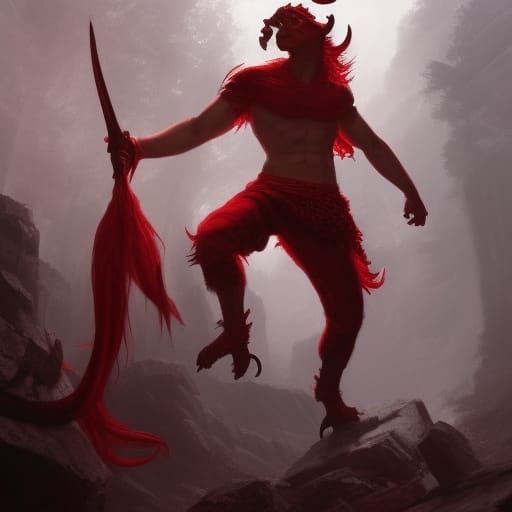 Red Tiefling in Dark Fantasy Style