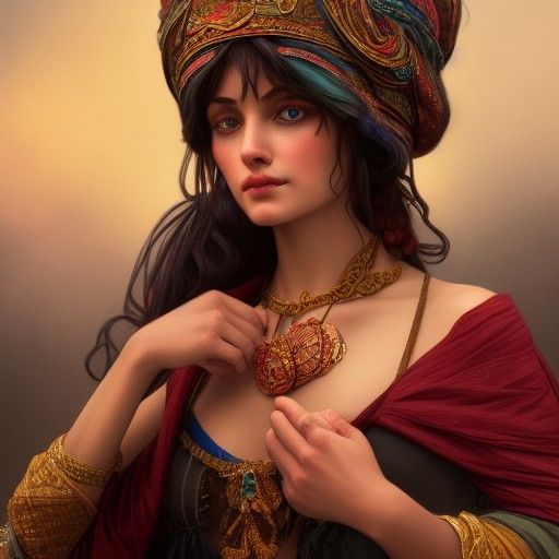 Detailed Gypsy Fortune Teller Digital Painting