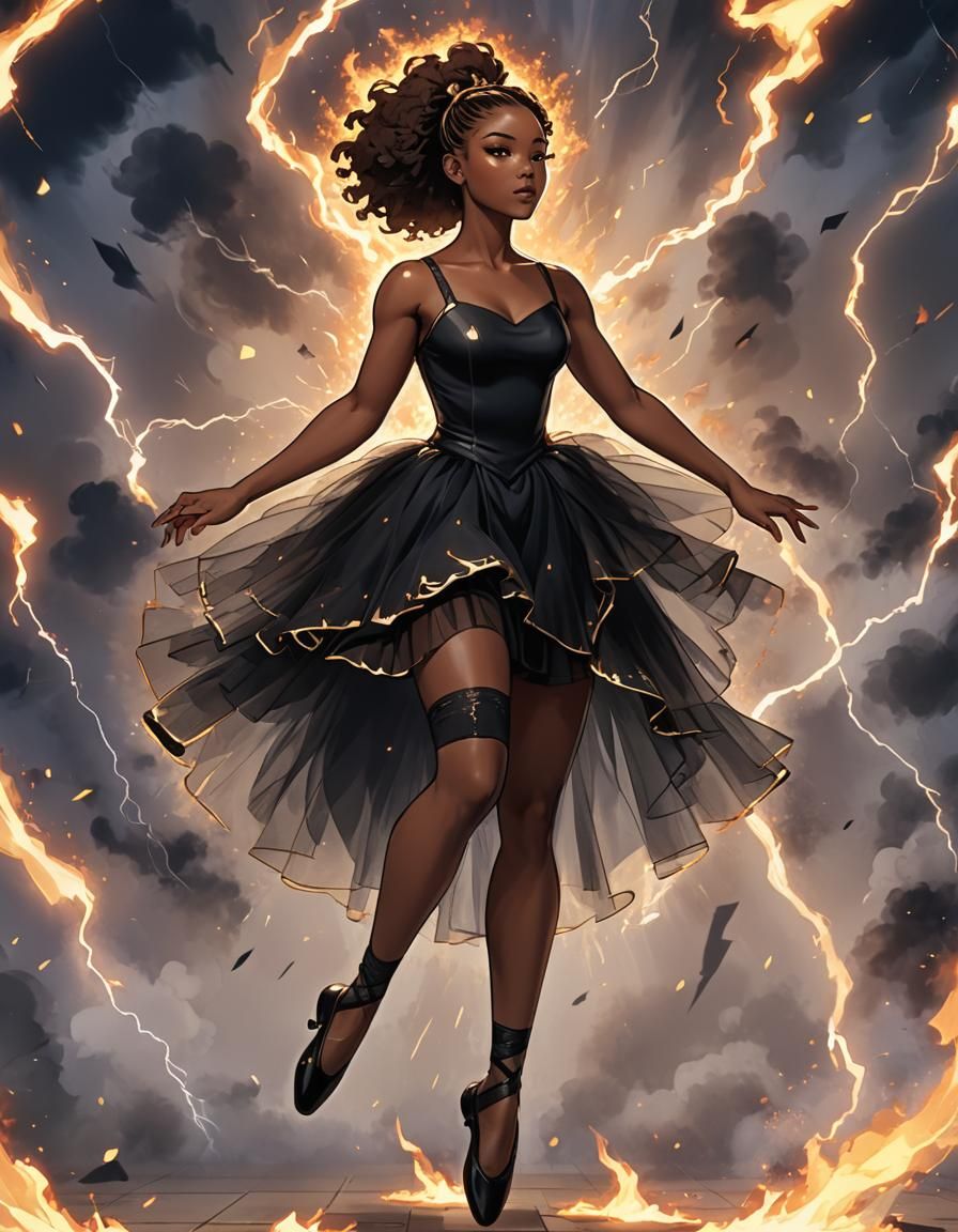 Magical Ballerina Surrounded by Fire in Anime Style
