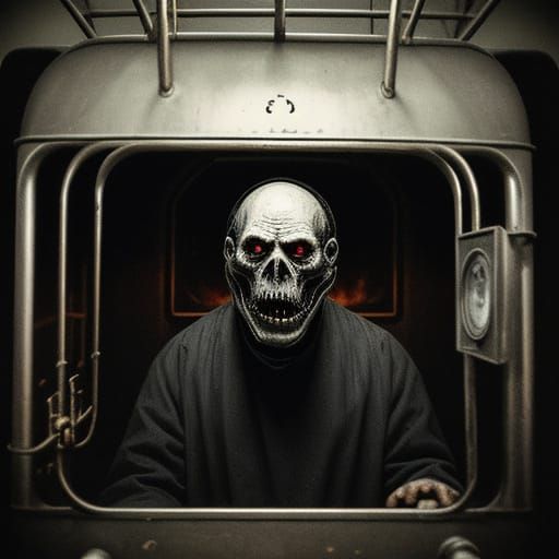 Creepy Man in Baby Mask Wheels Mutant Animal to Furnace