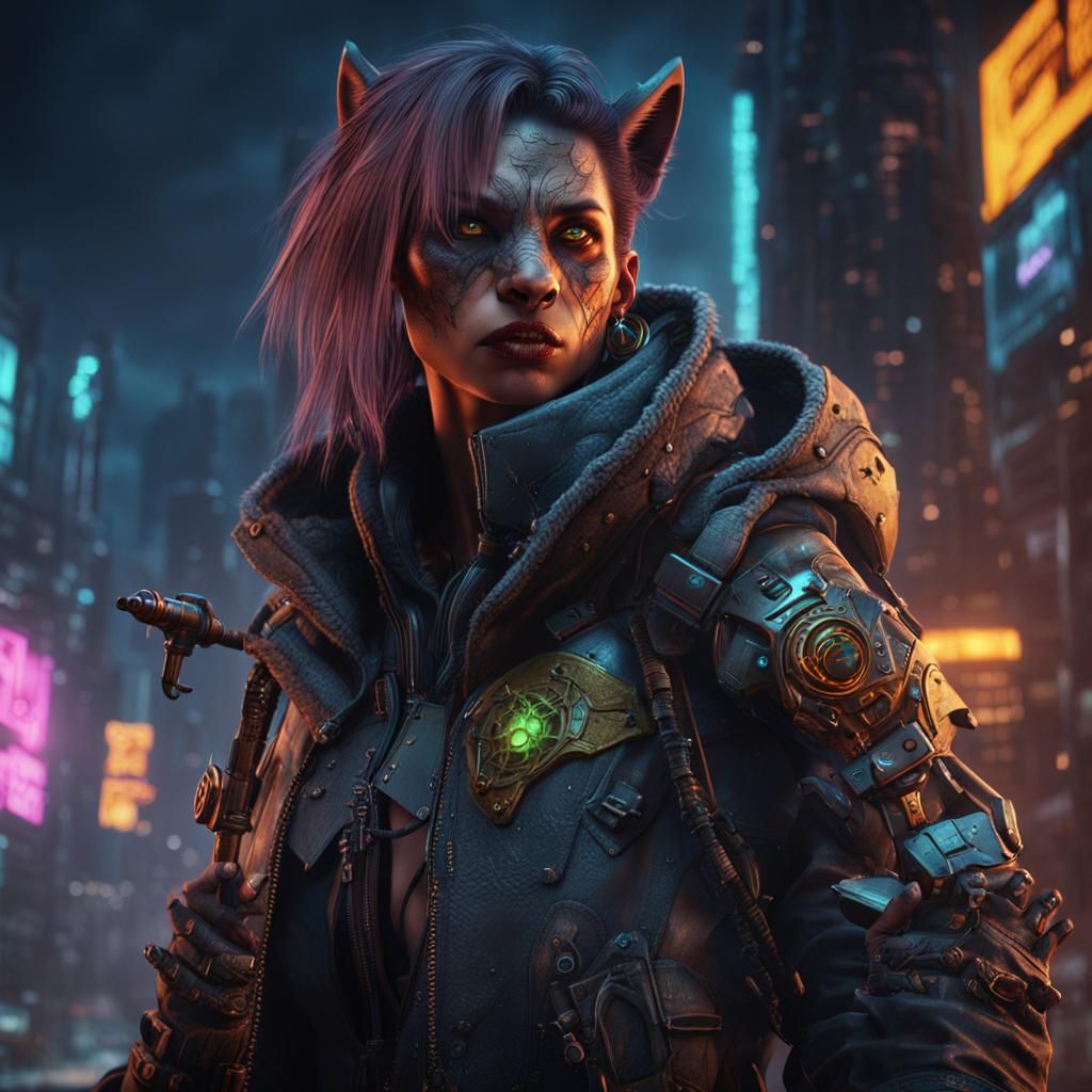 Cyberpunk Werewolf Gunslinger in Detailed Matte Painting