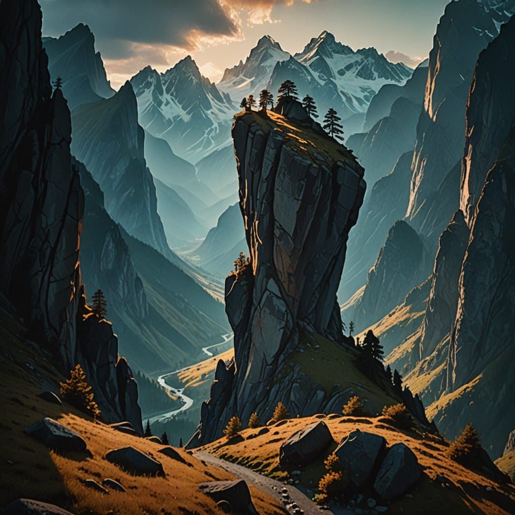Spectacular Mountain Range at Sunset in Cinematic Style
