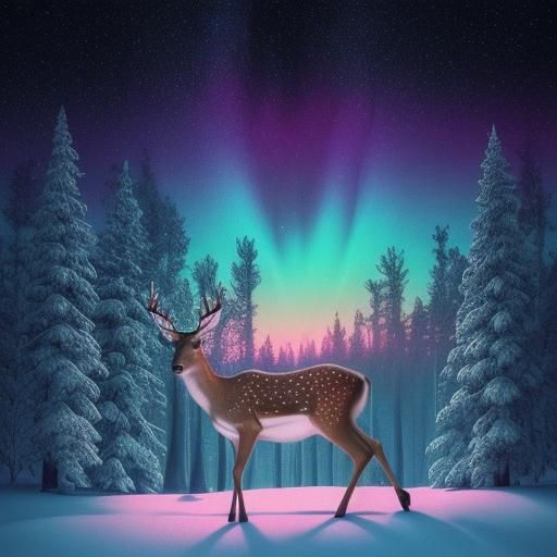 Deer Gazing at Milky Way in Synthwave Style