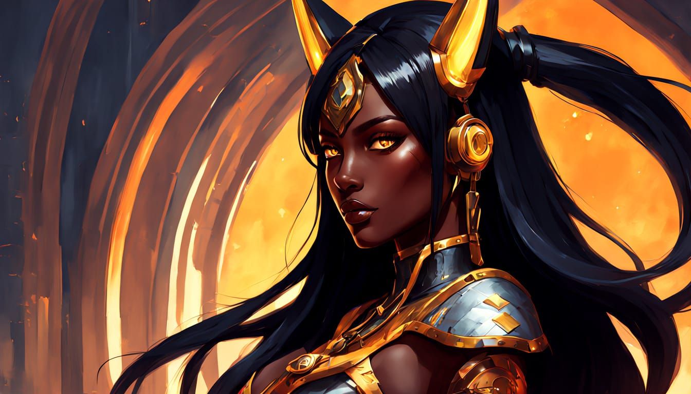 Anime Girl with Anubis Ears as Oil Painting