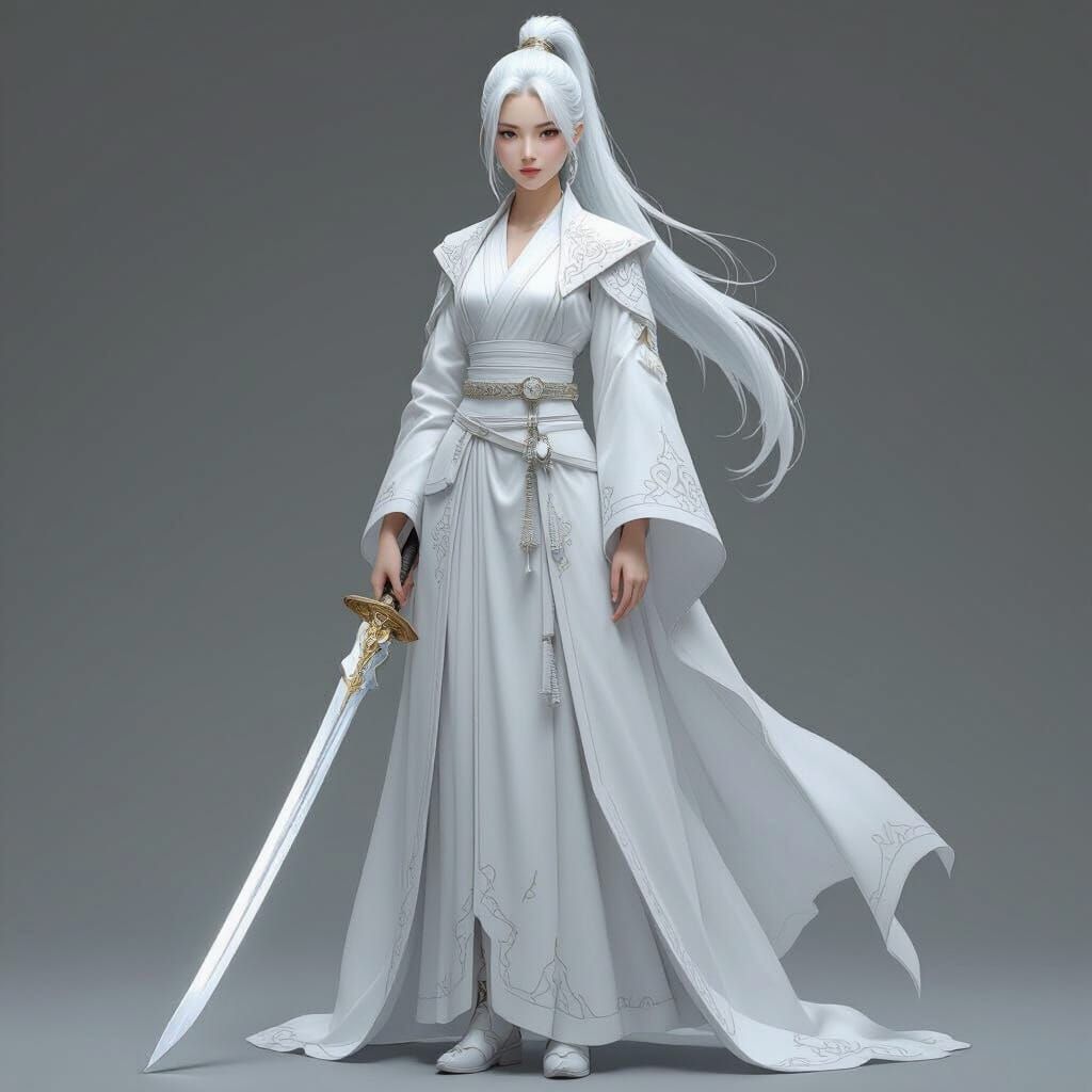 Elegant Sword Maiden in Futuristic Style