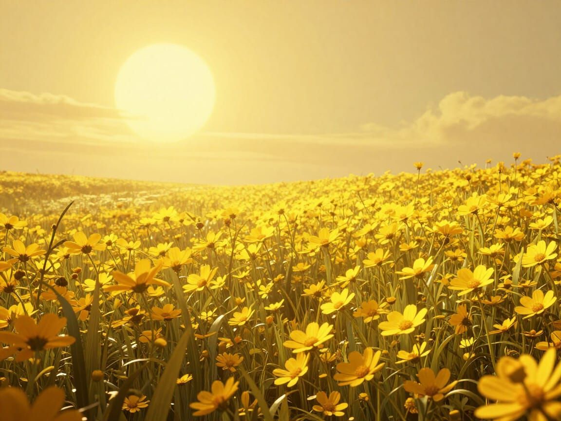 Radiant Golden Field Of Wildflowers In Fantasy Art