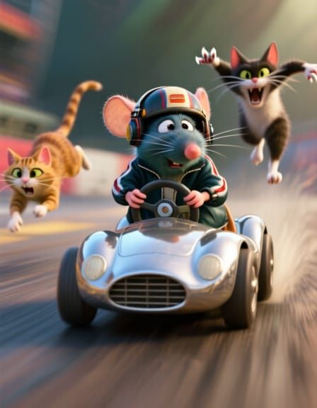 Mouse Races RC Car, Pursued by Cat, Pixar Style