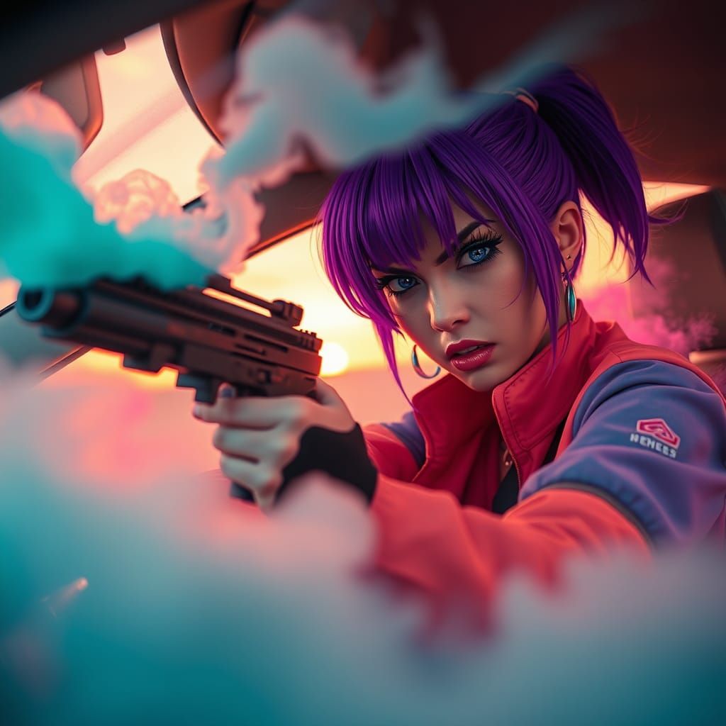 Cosplay Driver in Pastel Desert, Detailed Matte Painting