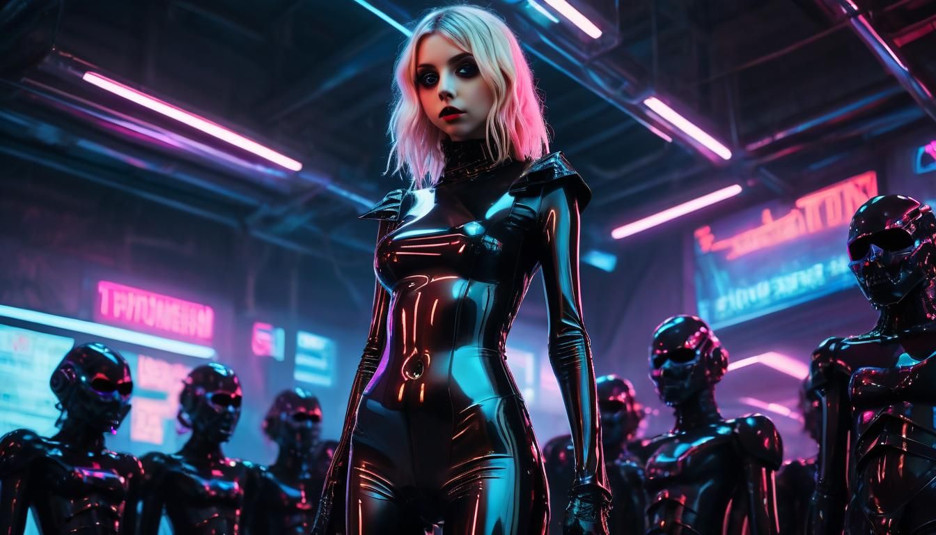 Sci-Fi Teacher in Latex Outfit: Cinematic Illustration
