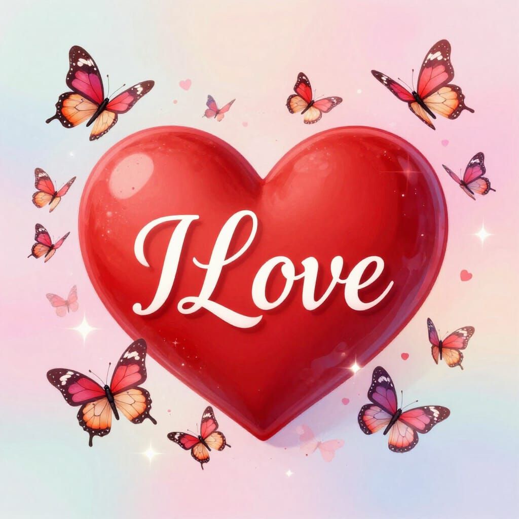 Whimsical Red Heart with Butterflies for Valentine's Day