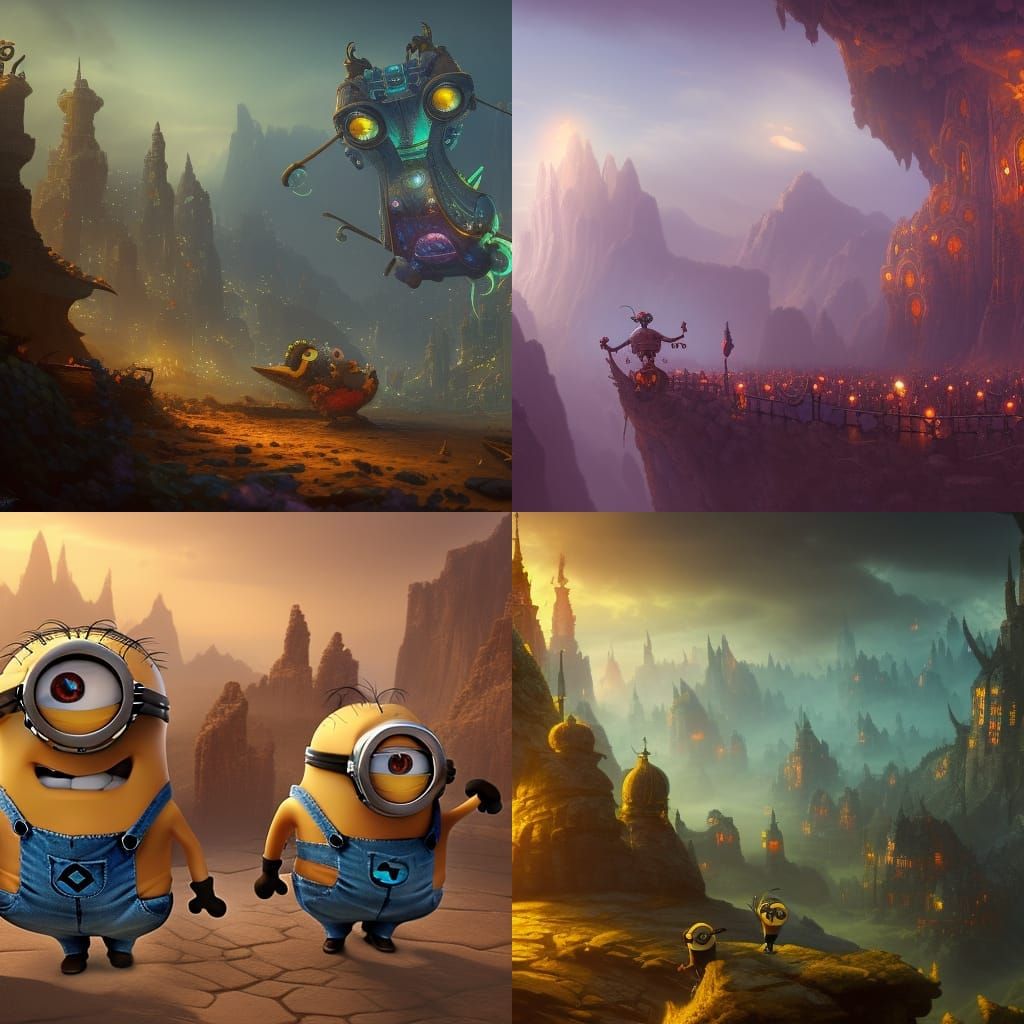 Minions on a Platform in Detailed Digital Art