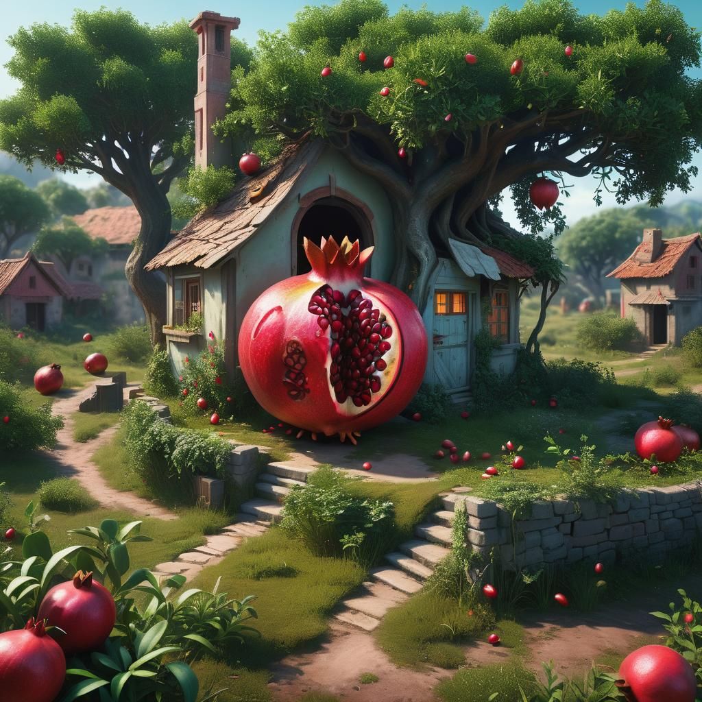 Giant Pomegranate on the Prairie: Detailed Matte Painting