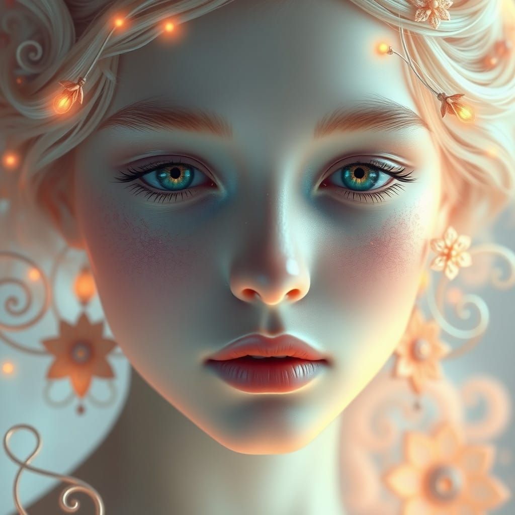 Dreamy Digital Portrait with Pastel Hues and Intricate Patte...