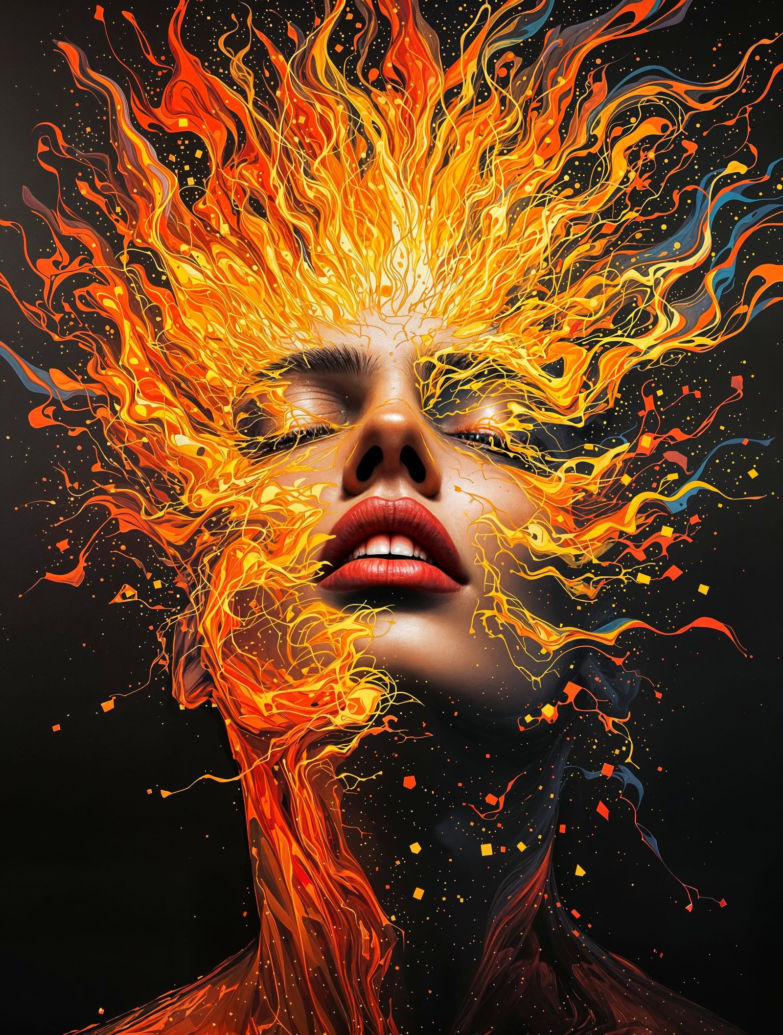 Fractured Emotion Portrait in Vibrant Oil Brushstrokes