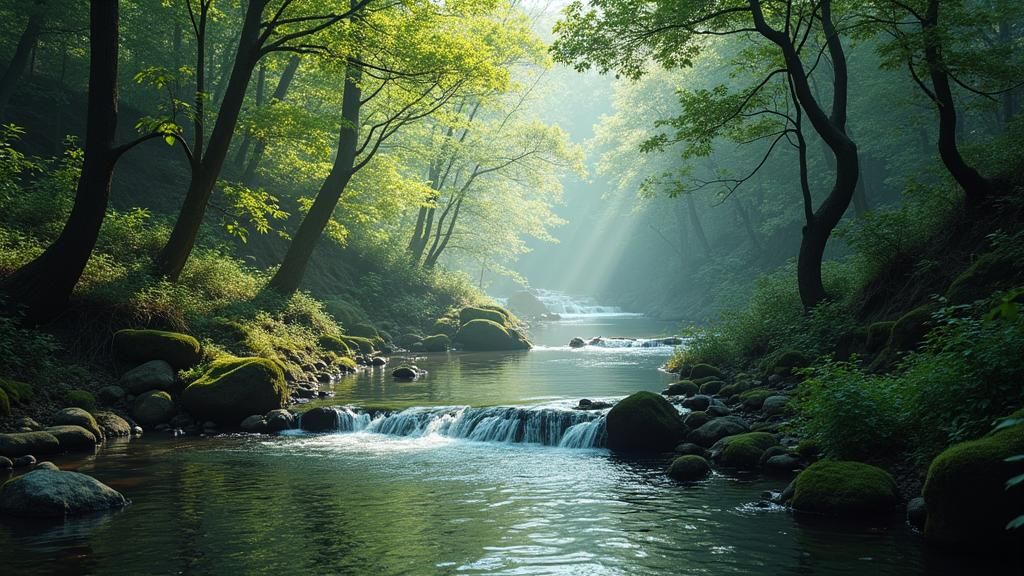 Forest Stream in Naturalistic Cinematic Style