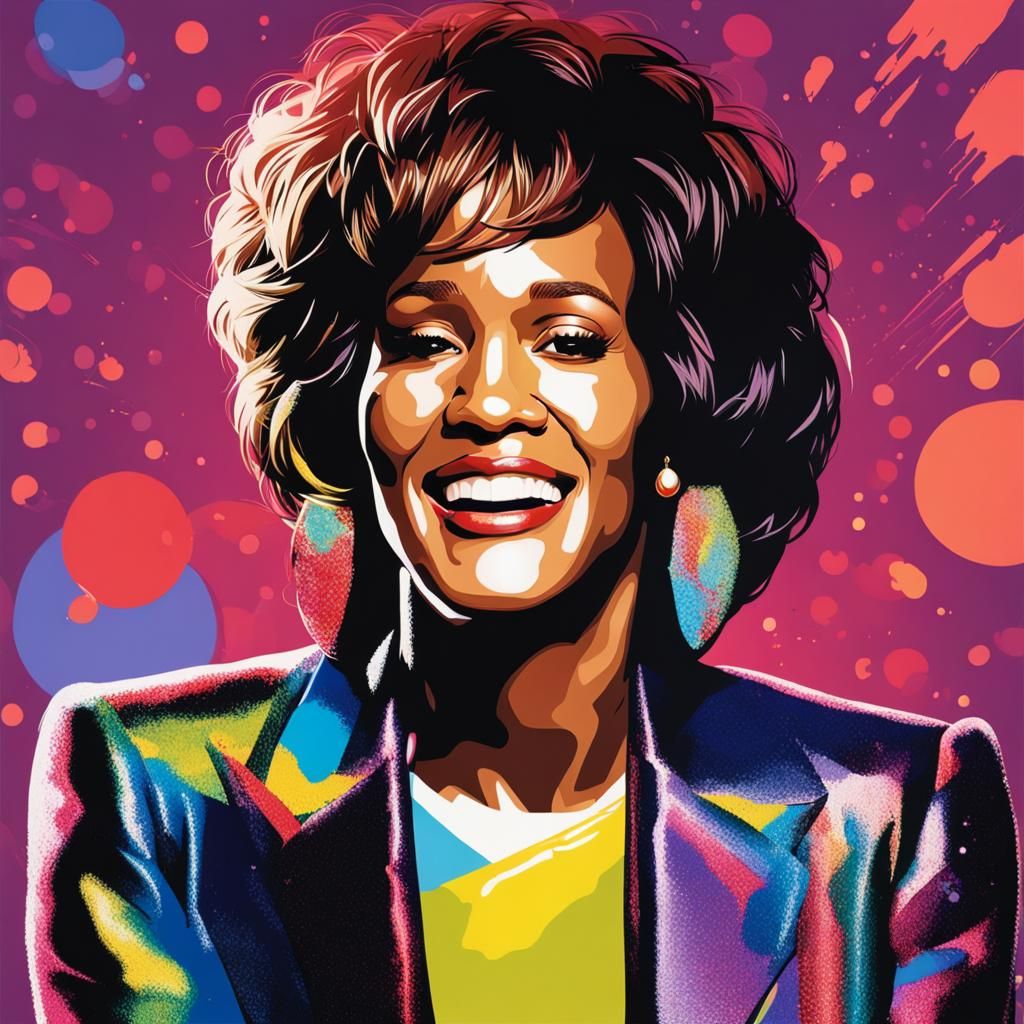 Whitney Houston Portrait in Splash Art Style