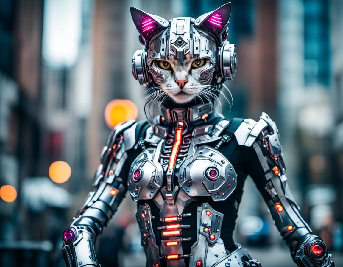 Cybernetic Kitty in Glitchcore Sci-Fi Costume