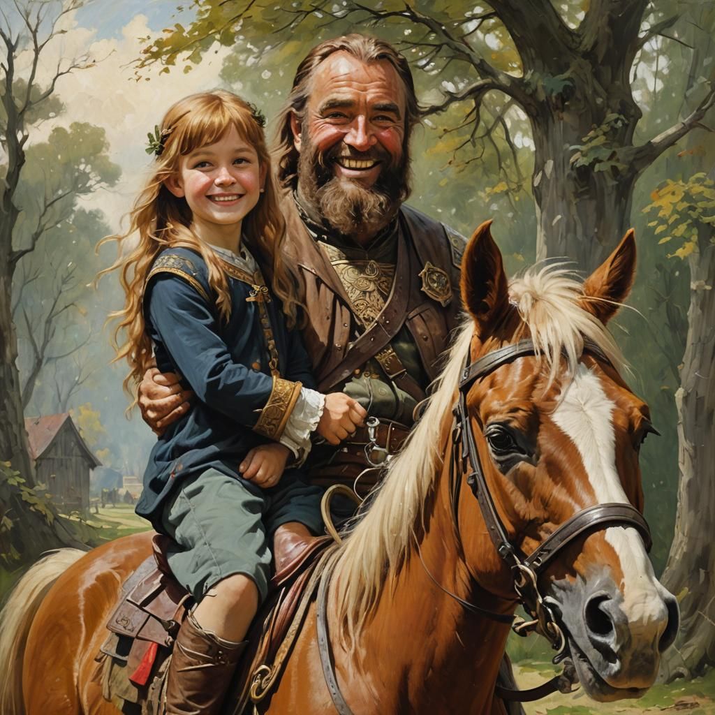 Gimli and Girl on Pony, Oil Painting