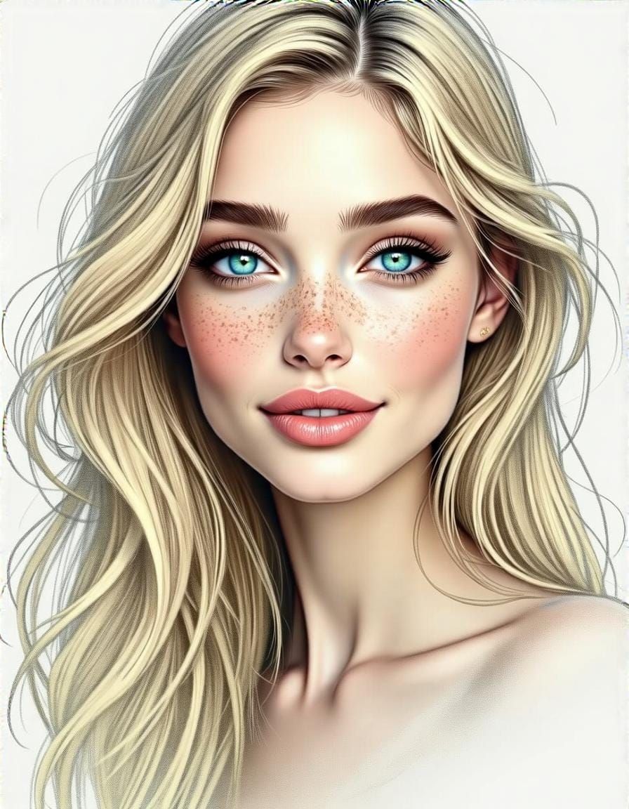 Beautiful Woman Portrait with Freckles and Blonde Hair