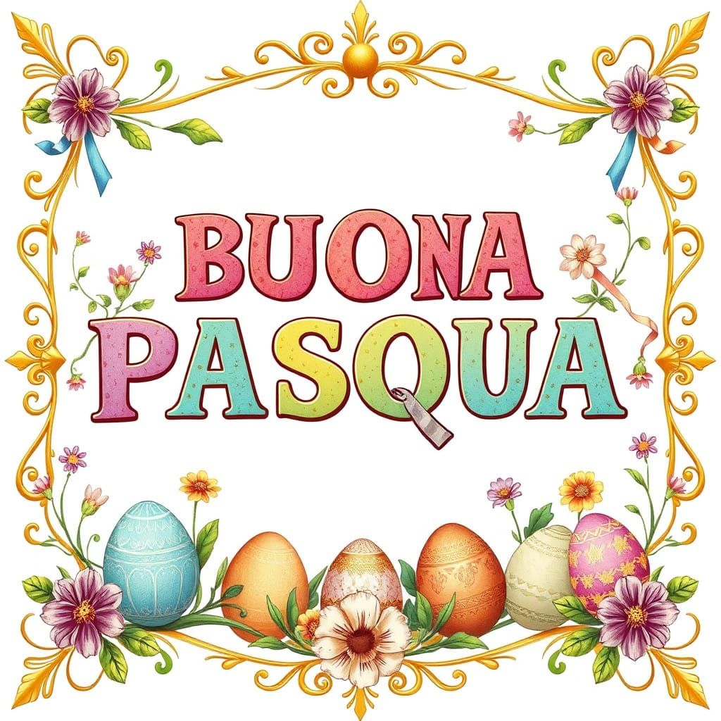 Vintage Italian Easter Banner with Colorful Decorations