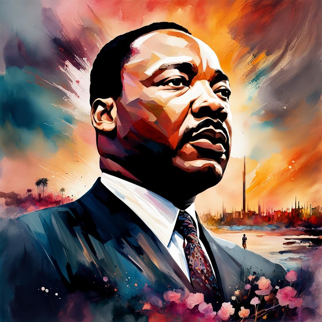 Martin Luther King Digital Watercolor Sunset