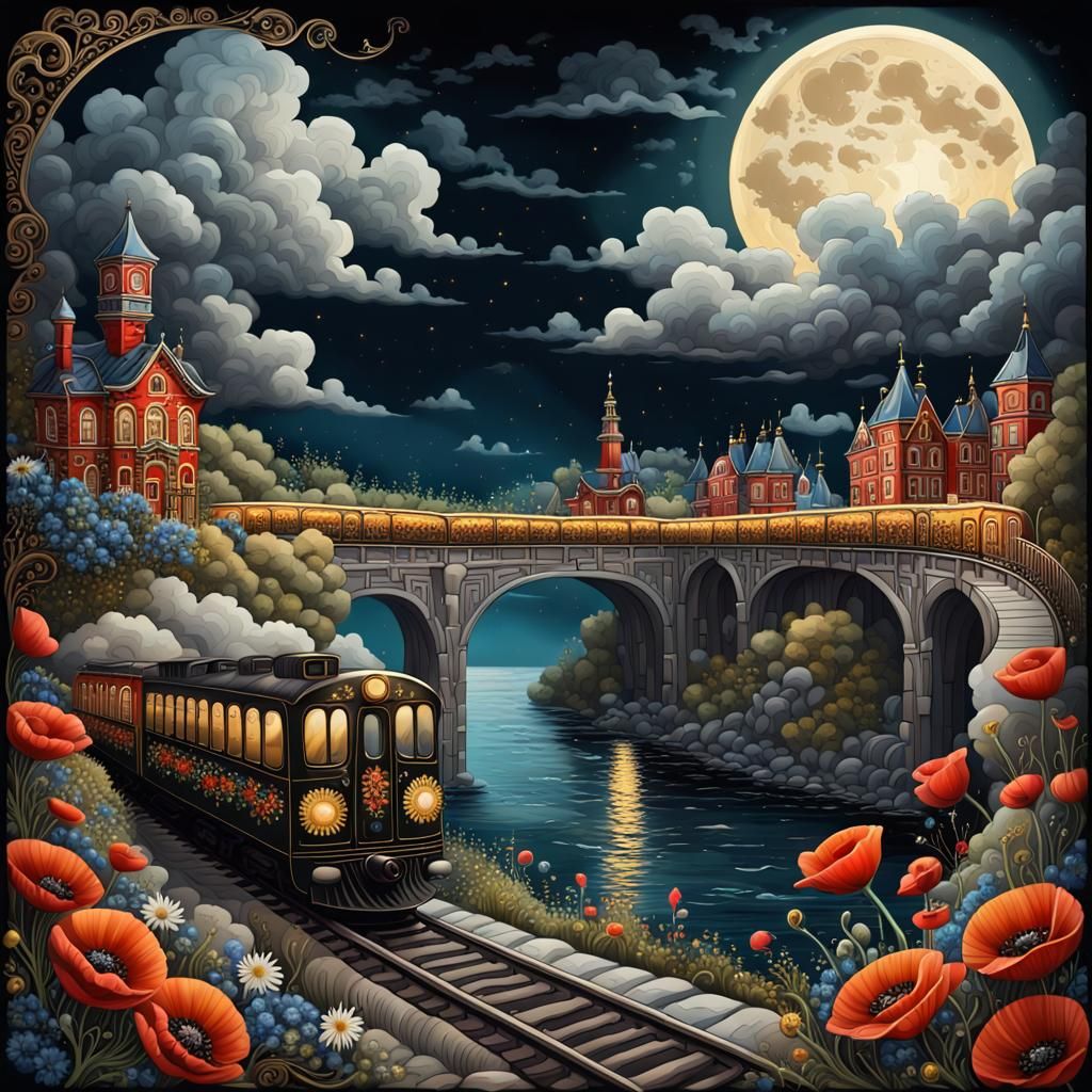 Magical Railroad in the Sky: Palekh Style Fable