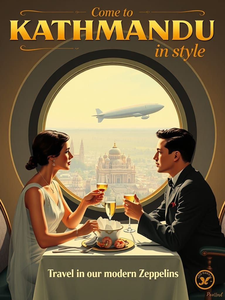 Vintage Kathmandu Travel Poster in Art Deco Style