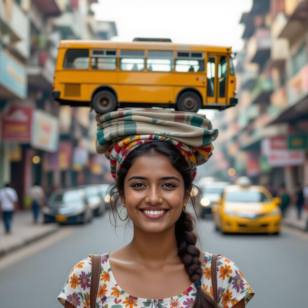 A Woman in a Peaceful Scene, Free from Unusual Headgear