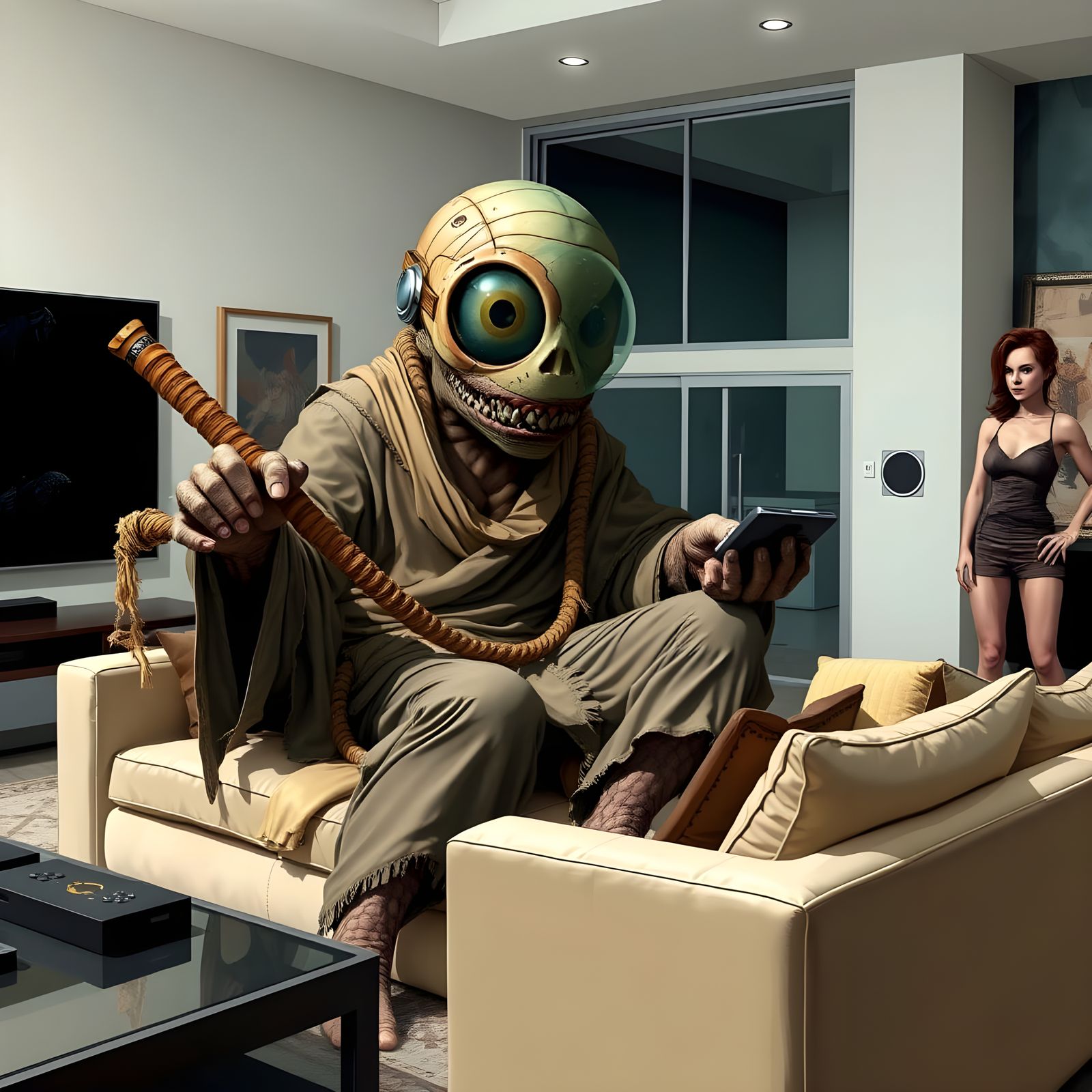 Giant Cyclopes Play Video Games on a Sofa in a Shocking Scen...